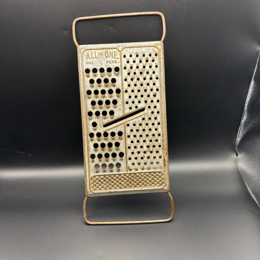 Vintage All-In-One Metal Cheese Grater Slicer Pat Pend Silver Tone Rustic‎ Decor